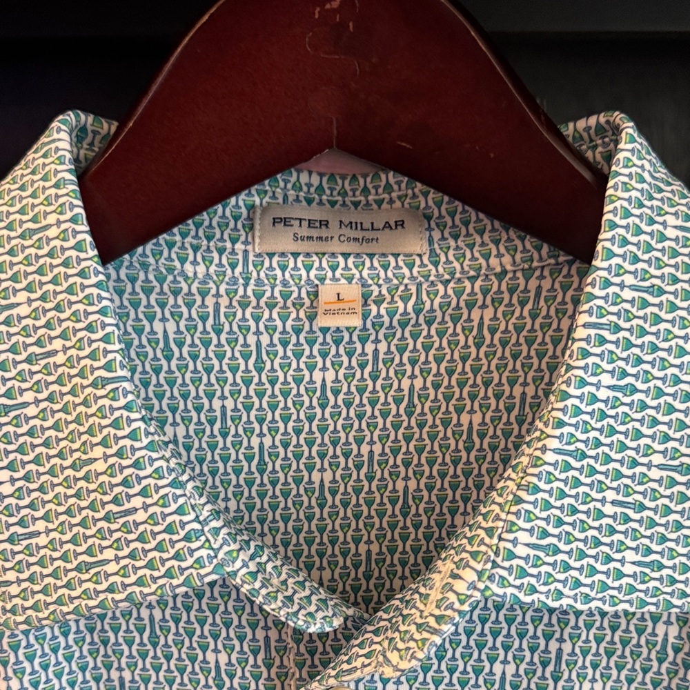 Peter Millar Teal and White Patterned Men's Shirt
